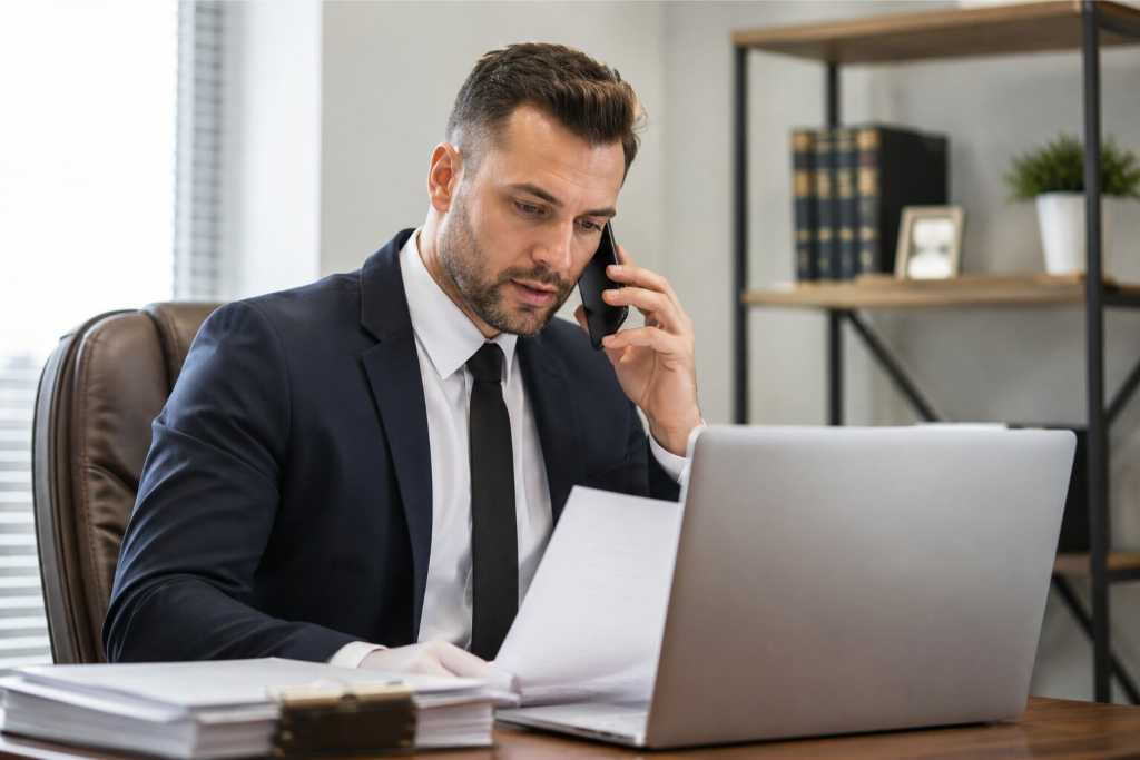 Bail Bondsman Answering Questions on a Call