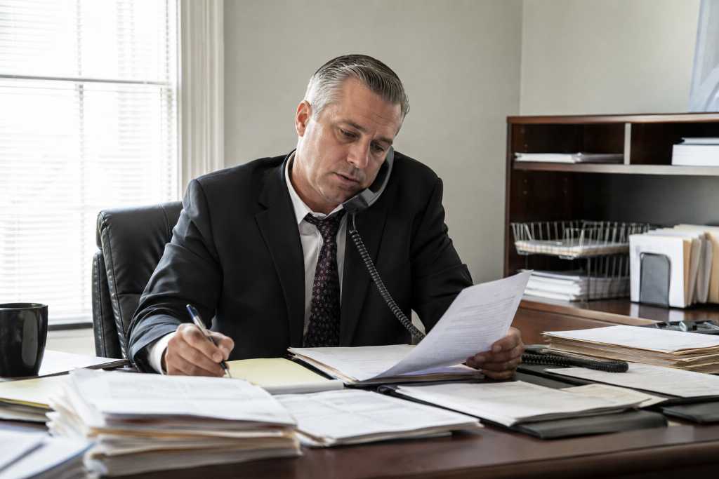 Busy Bail Bondsman Office Scene