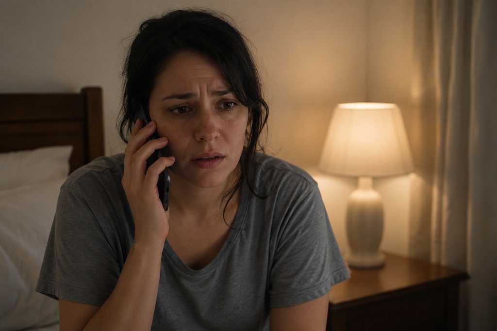 Stressed Woman Calling During Night