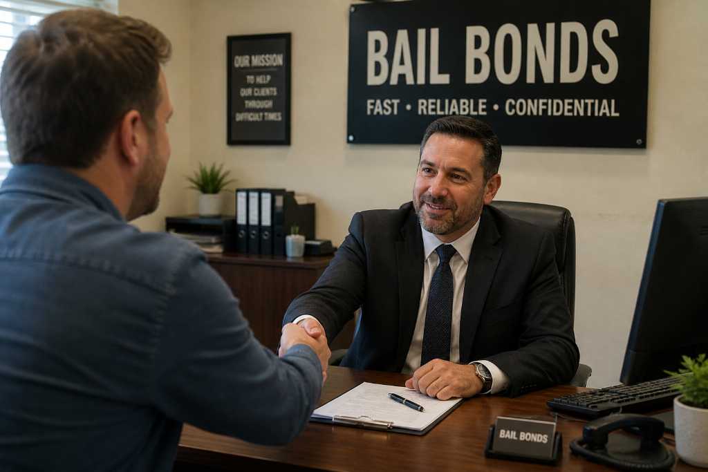A Bail Bonds Agent handshaking with a client