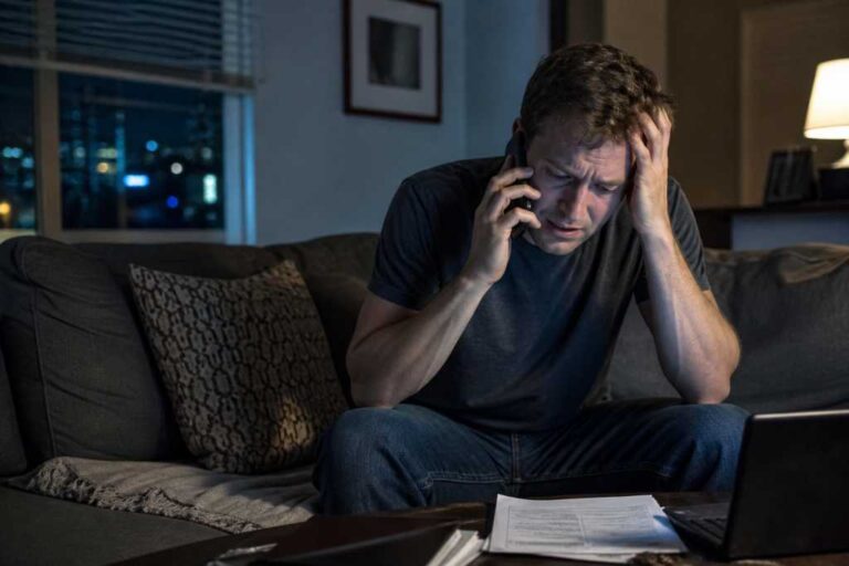 A worried guy Calling a Bail Bond Agent