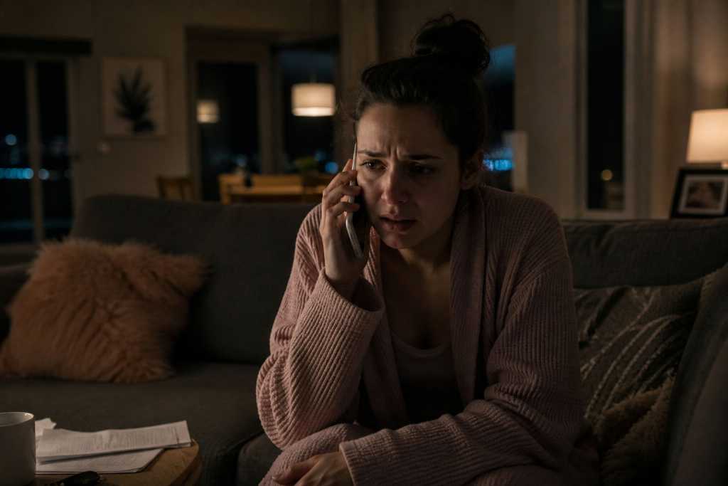 Anxious conversation in a cozy living room