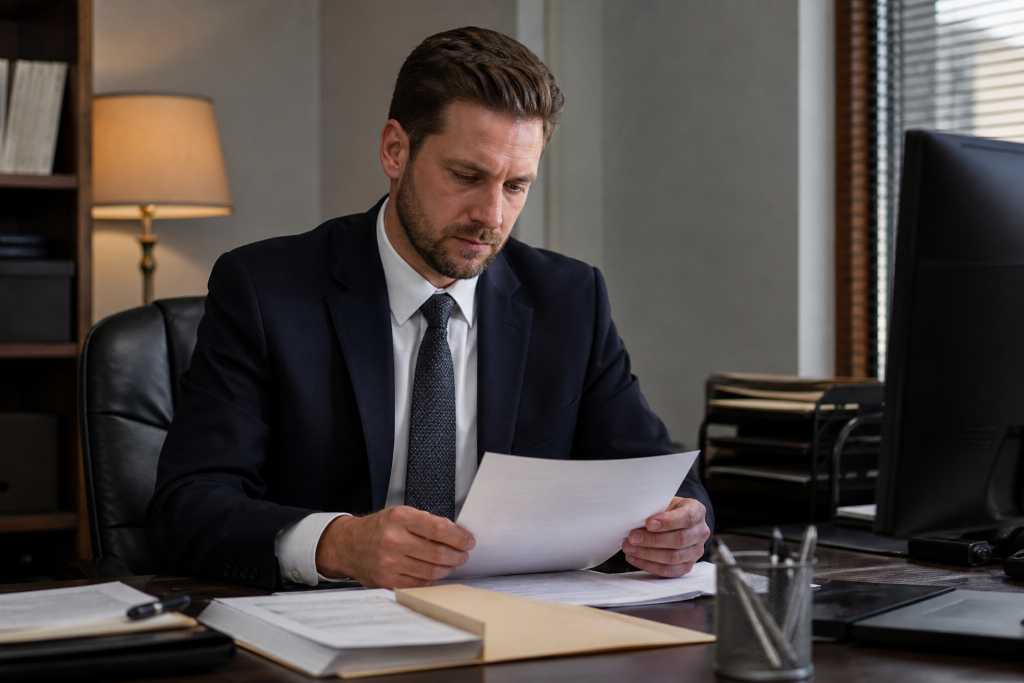 Bail Agent Desk Work Reviewing Legal Papers
