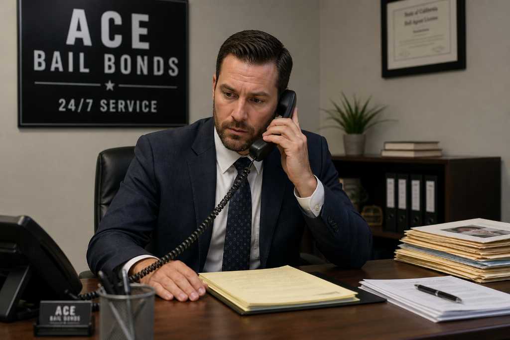 Bail Bond Agent Calling with a client