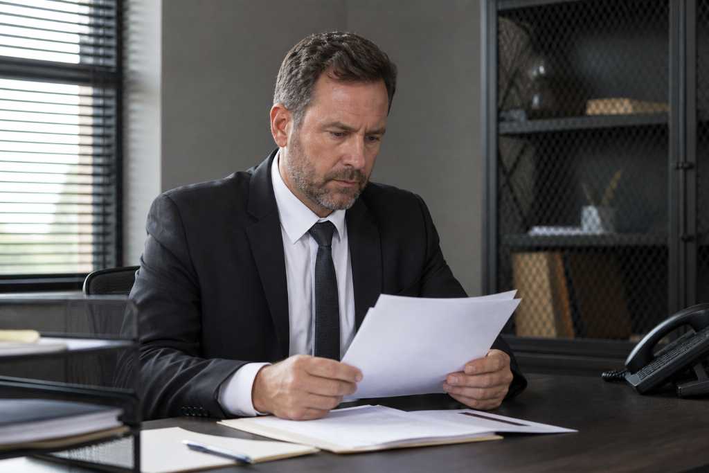 Bail Bonds Professional Reading Documents Indoors