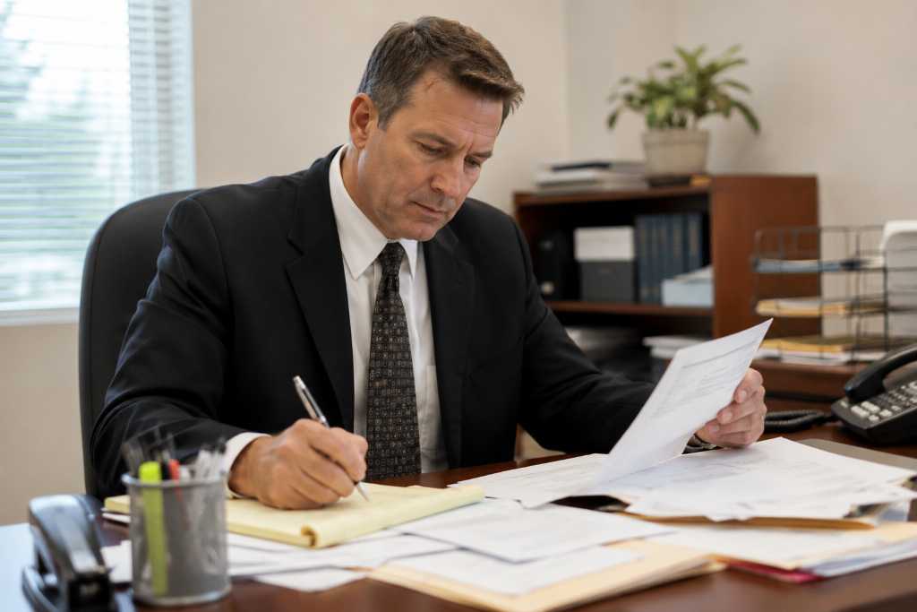 Bail Bondsman Reviewing Client Paperwork