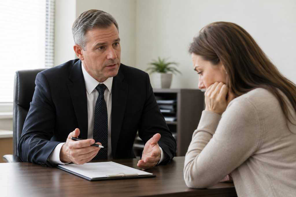 Bondsman Talking To Worried Woman