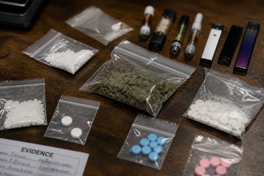 Drug on wooden table