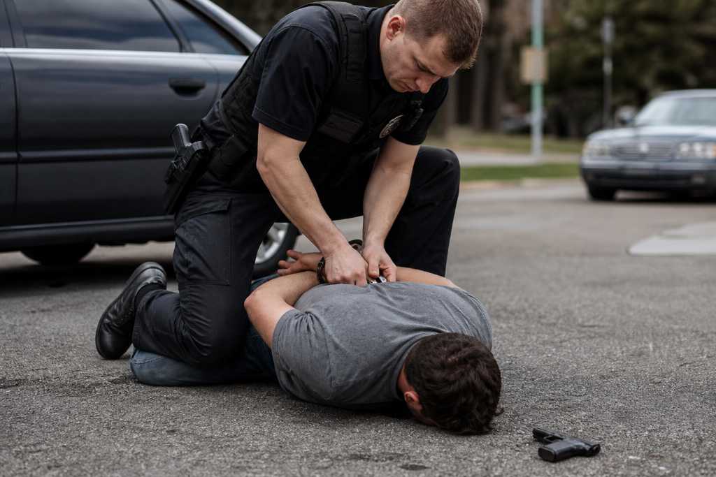 Police officer making an arrest in street