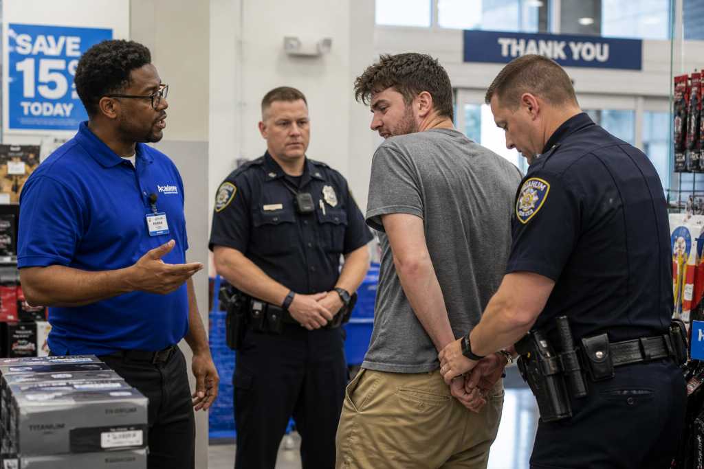 Store arrest scene with police officers