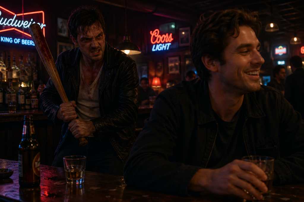 Tense scenario in a neon-lit bar