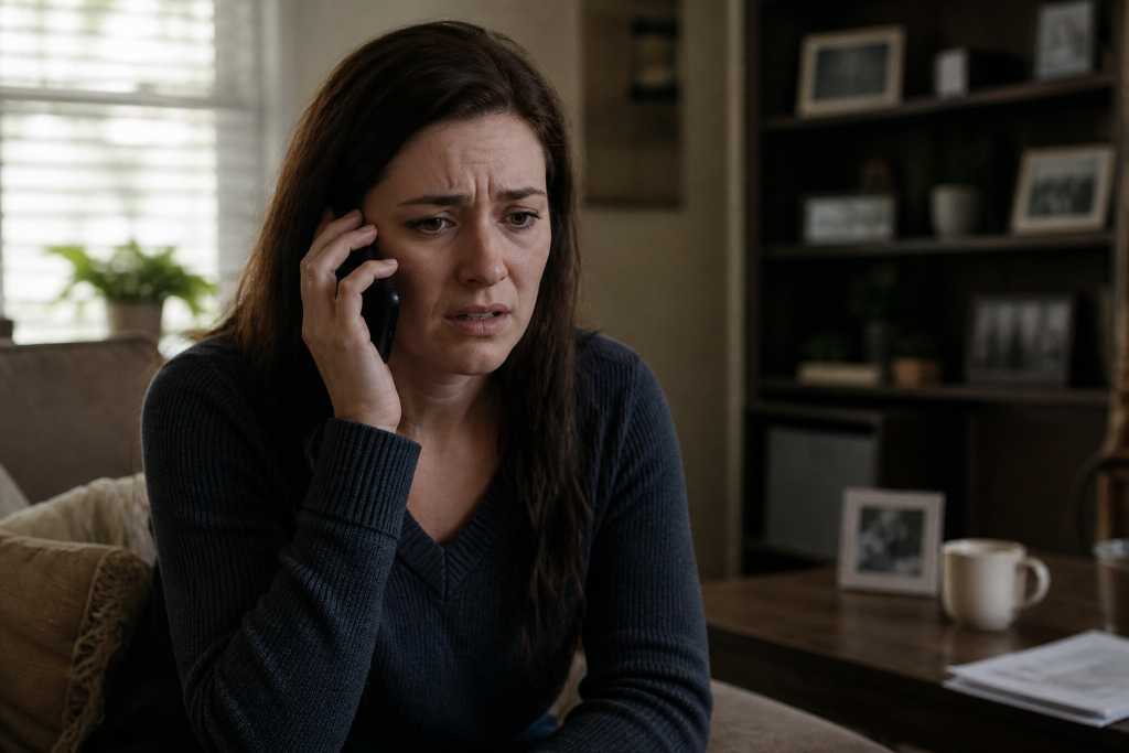 Woman in distress during phone call