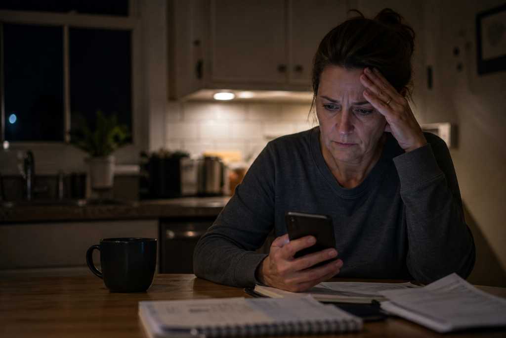 Worried Parent sitting at a kitchen table