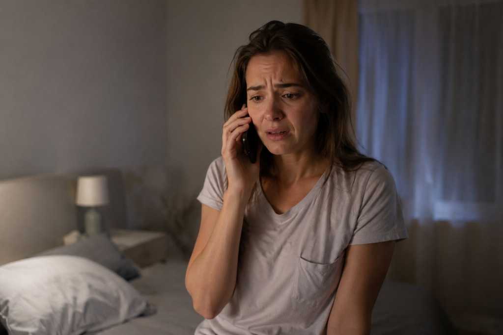 Worried wife calling for help late at night