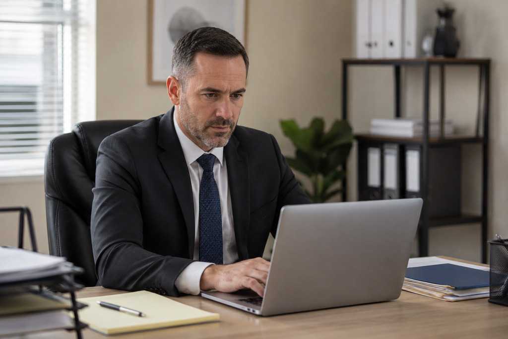 Bail Bondsman At Office Desk