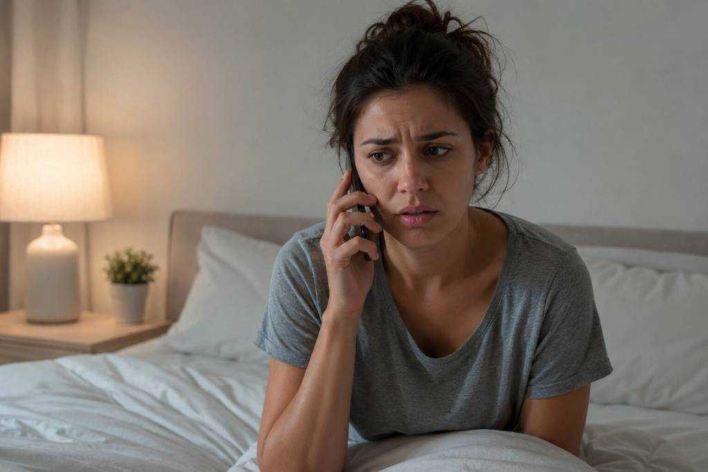 Concerned Wife Making A Late Night Call