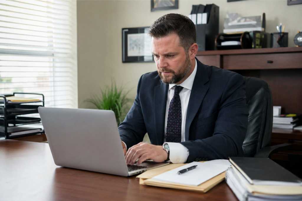 Bail Bonds Case Review on a Laptop