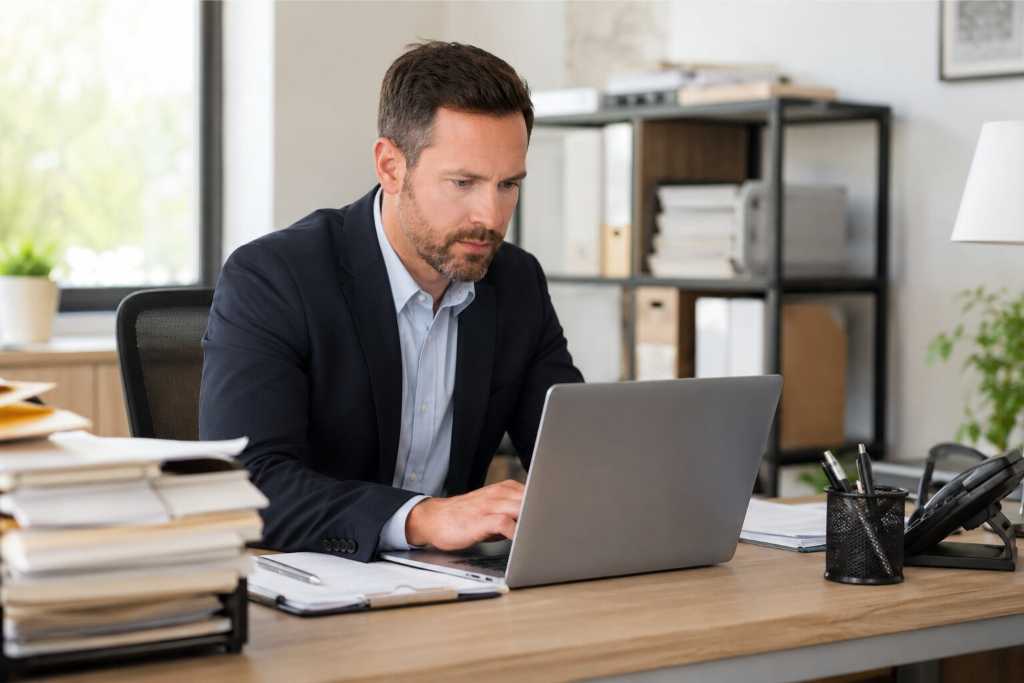 Busy Bail Bondsman Checking Case Files